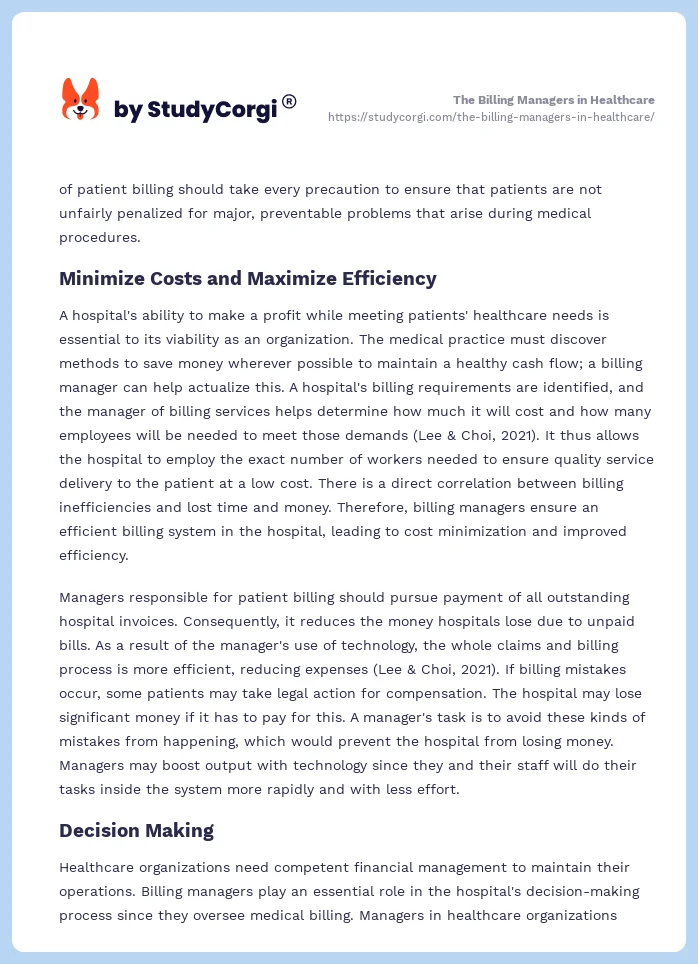 The Billing Managers in Healthcare. Page 2