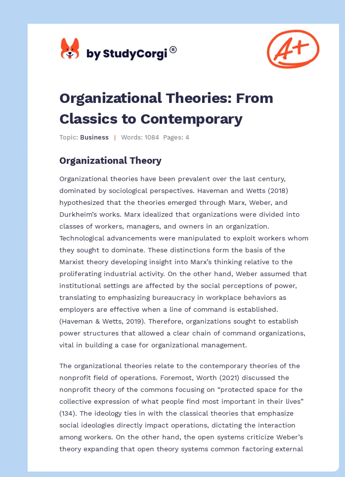 Organizational Theories: From Classics to Contemporary. Page 1