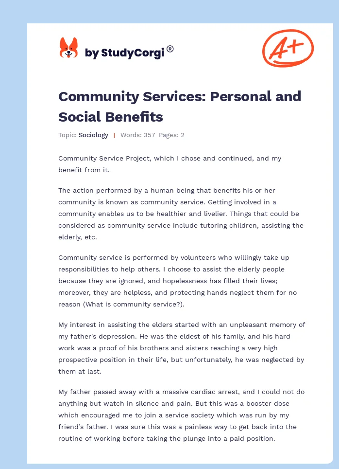 Community Services: Personal and Social Benefits. Page 1