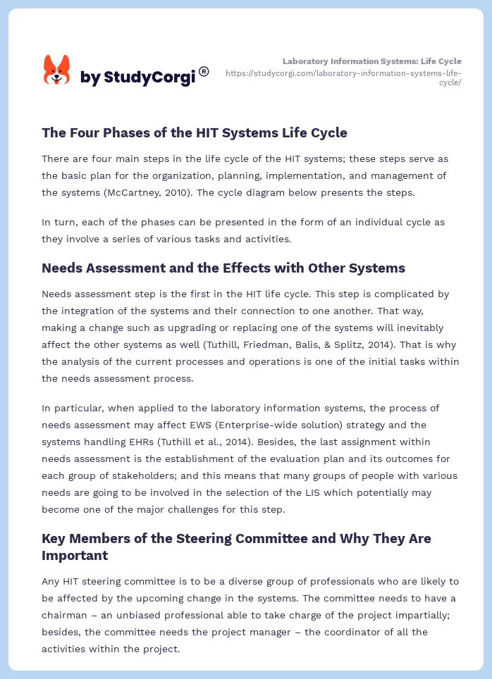 Laboratory Information Systems: Life Cycle. Page 2
