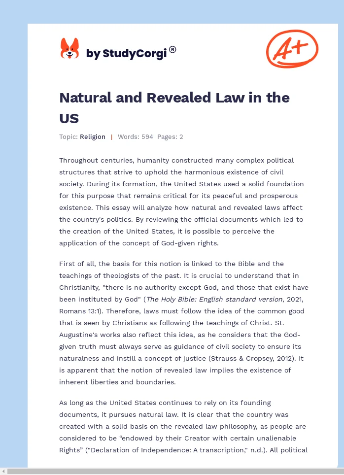 Natural and Revealed Law in the US. Page 1
