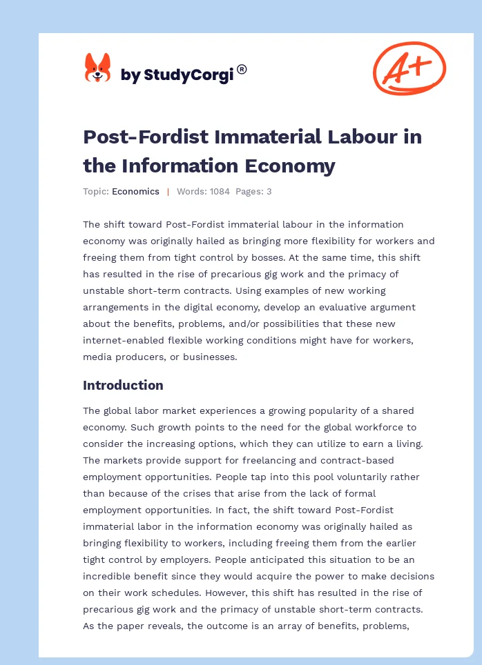 Post-Fordist Immaterial Labour in the Information Economy. Page 1