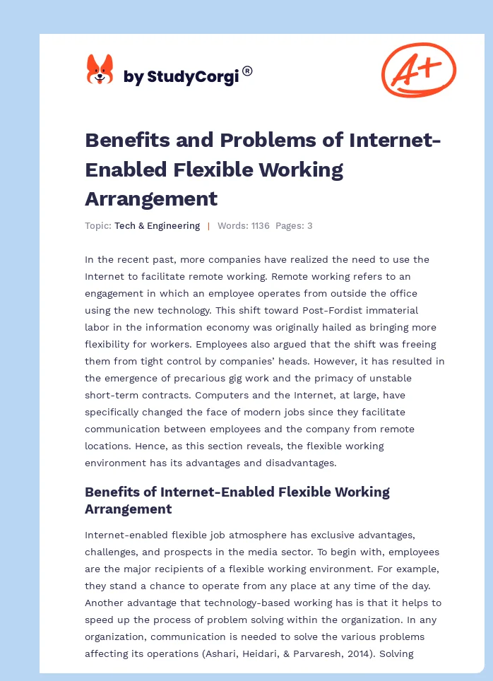 Benefits and Problems of Internet-Enabled Flexible Working Arrangement. Page 1