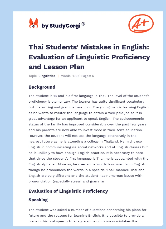 Thai Students' Mistakes in English: Evaluation of Linguistic Proficiency and Lesson Plan. Page 1