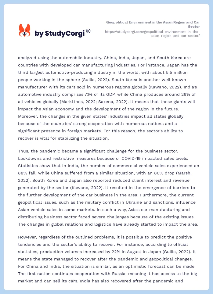 Geopolitical Environment in the Asian Region and Car Sector. Page 2