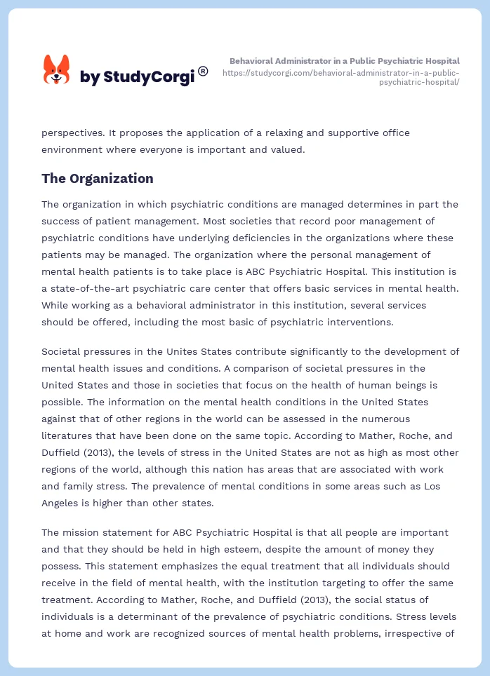 Behavioral Administrator in a Public Psychiatric Hospital. Page 2