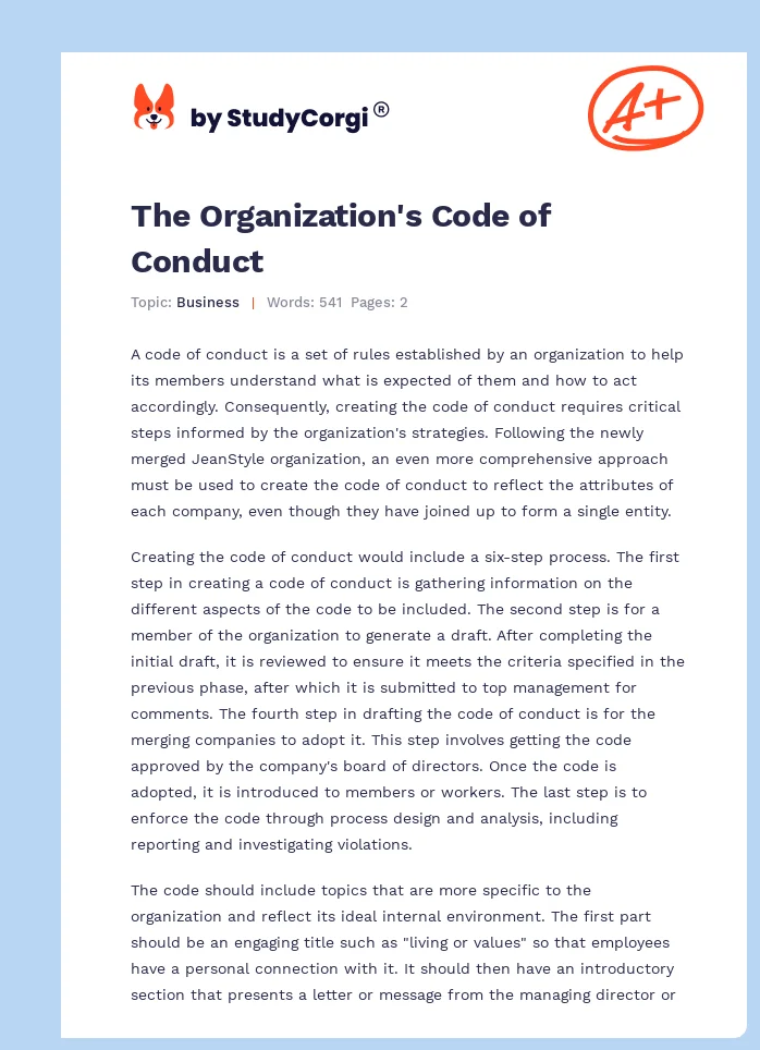 The Organization's Code of Conduct. Page 1