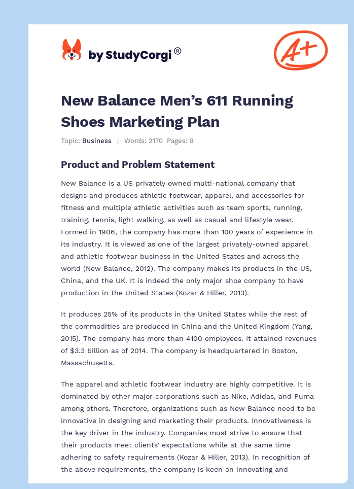 New Balance Men’s 611 Running Shoes Marketing Plan. Page 1