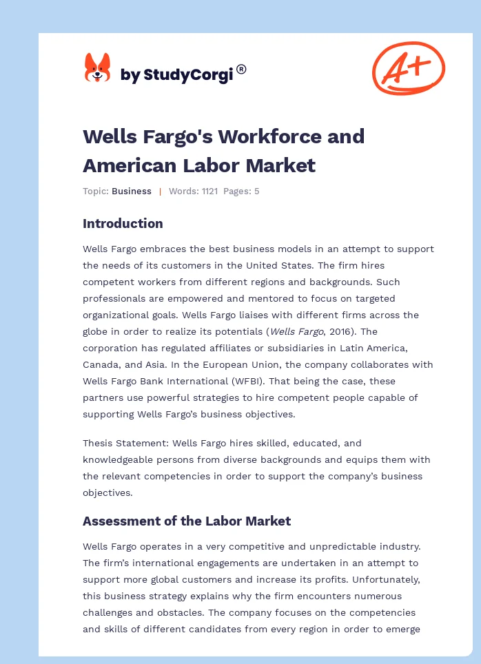 Wells Fargo's Workforce and American Labor Market. Page 1