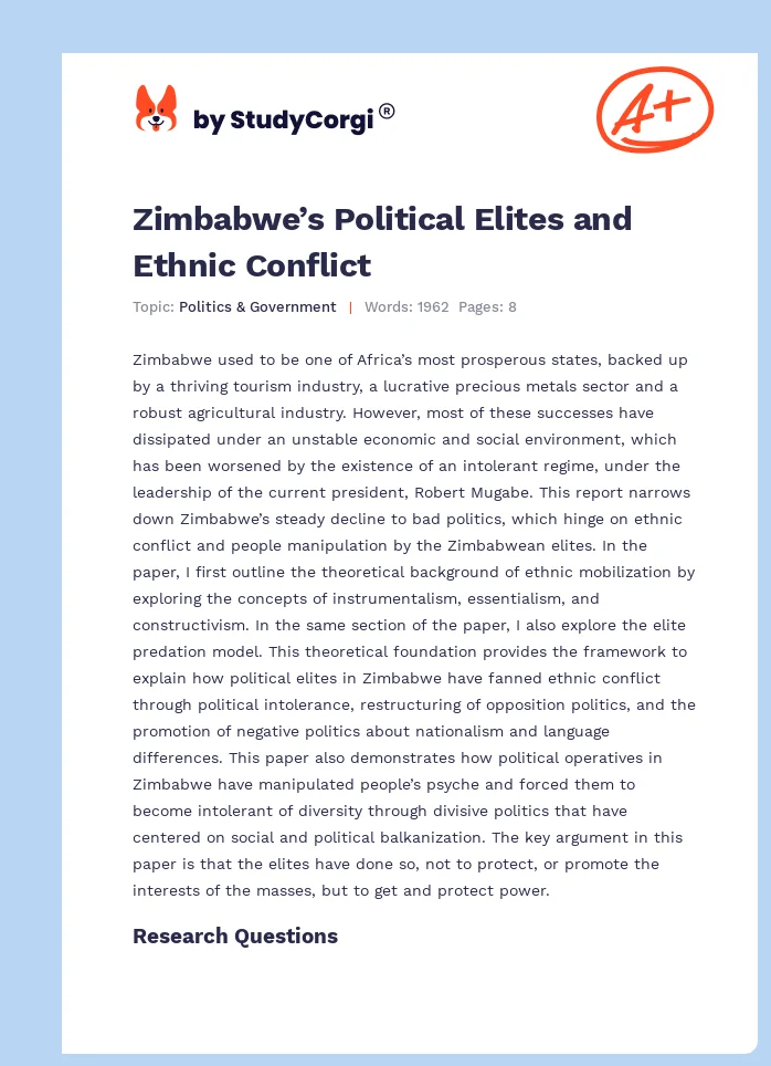 Zimbabwe’s Political Elites and Ethnic Conflict. Page 1