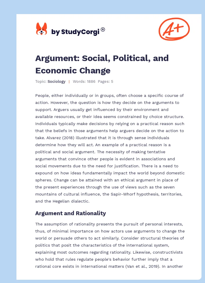 Argument: Social, Political, and Economic Change. Page 1
