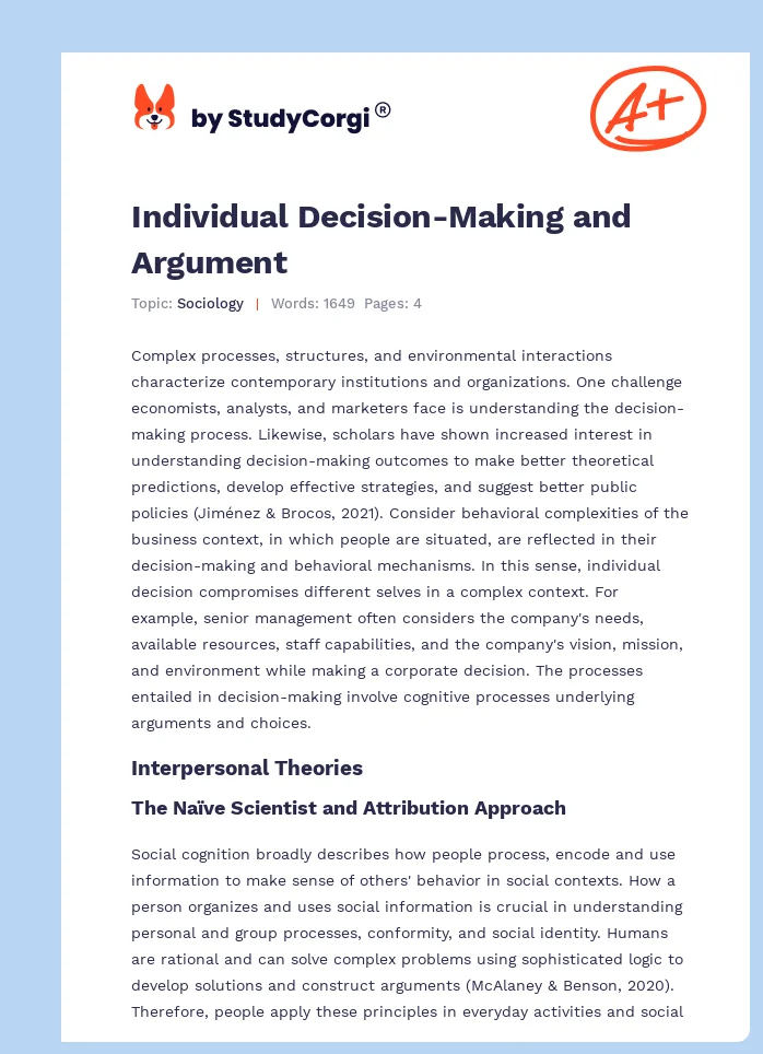 Individual Decision-Making and Argument. Page 1