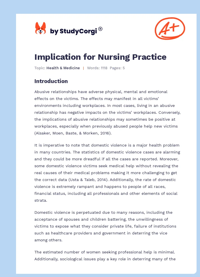 Implication for Nursing Practice. Page 1