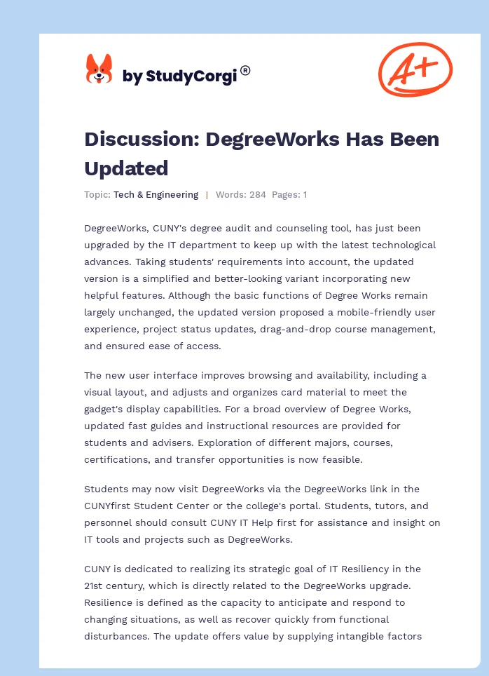 Discussion: DegreeWorks Has Been Updated. Page 1