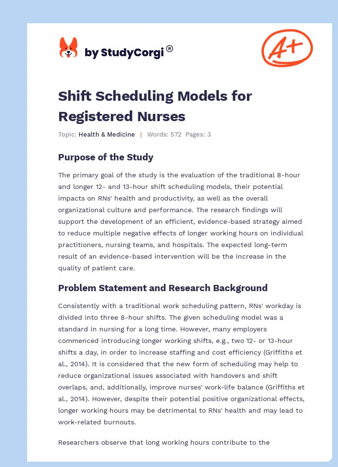 Shift Scheduling Models for Registered Nurses. Page 1