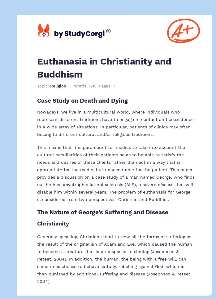 Euthanasia in Christianity and Buddhism. Page 1