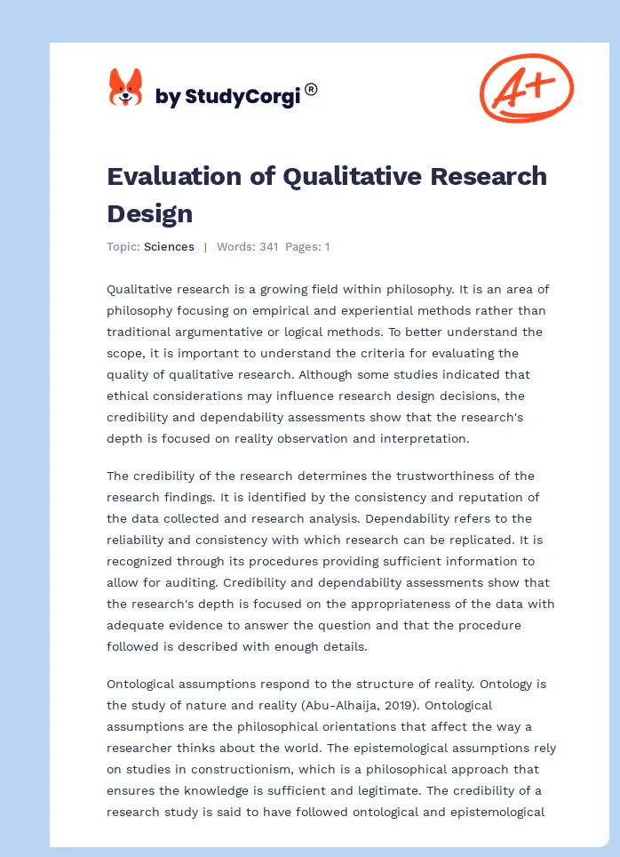 Evaluation of Qualitative Research Design. Page 1