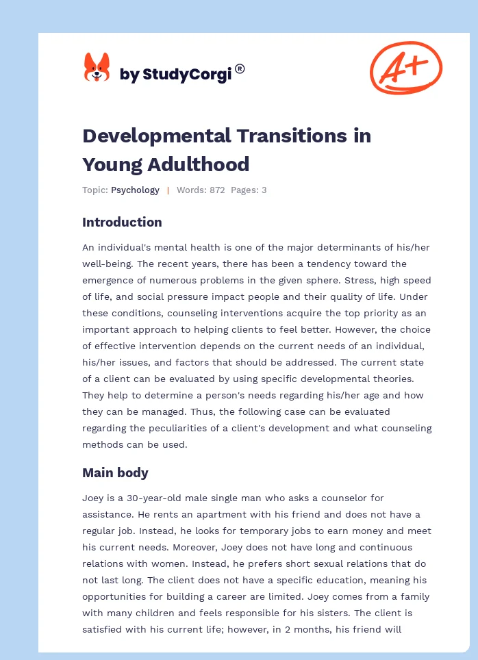 Developmental Transitions in Young Adulthood. Page 1
