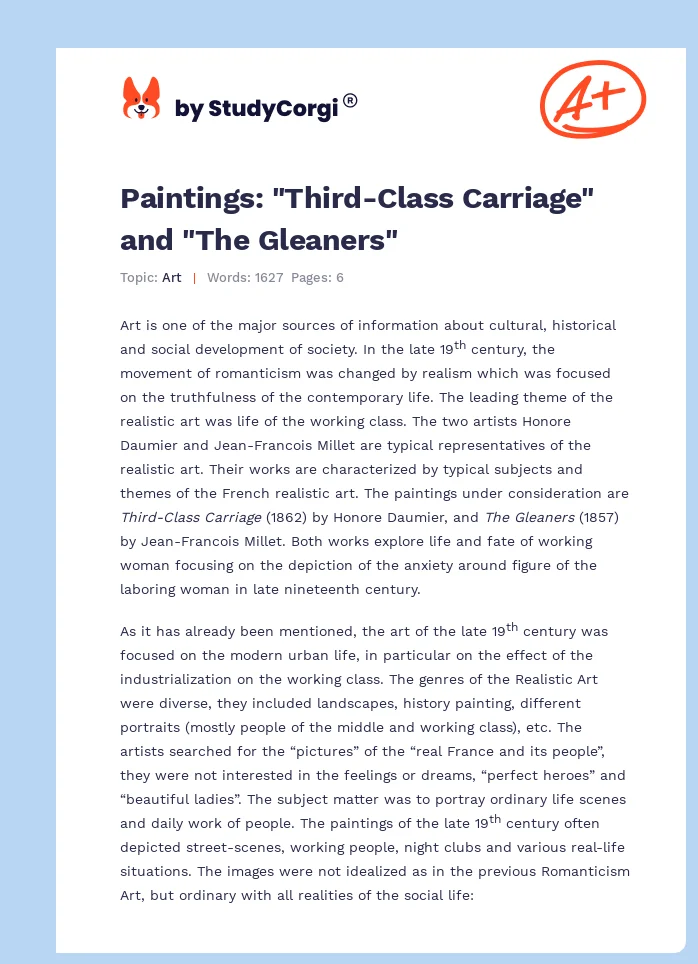 Paintings: "Third-Class Carriage" and "The Gleaners". Page 1