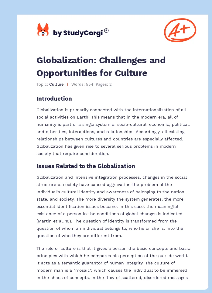 Globalization: Challenges and Opportunities for Culture. Page 1