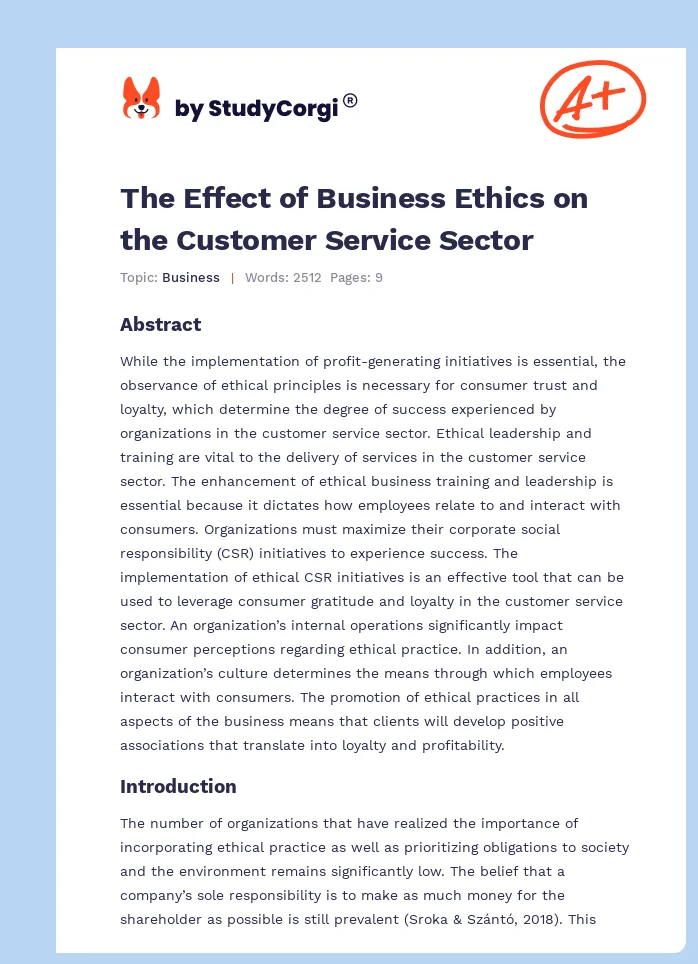 The Effect of Business Ethics on the Customer Service Sector. Page 1