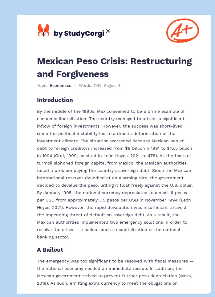 Mexican Peso Crisis: Restructuring and Forgiveness. Page 1