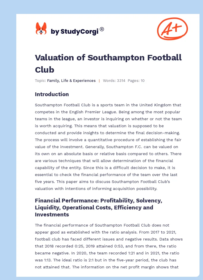 Valuation of Southampton Football Club. Page 1