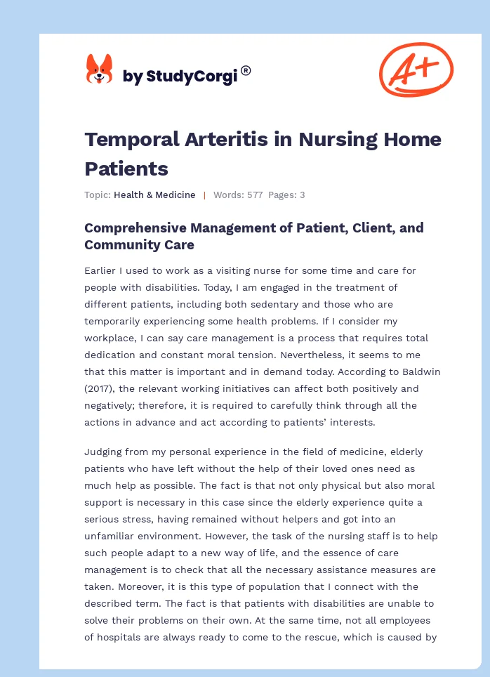 Temporal Arteritis in Nursing Home Patients. Page 1