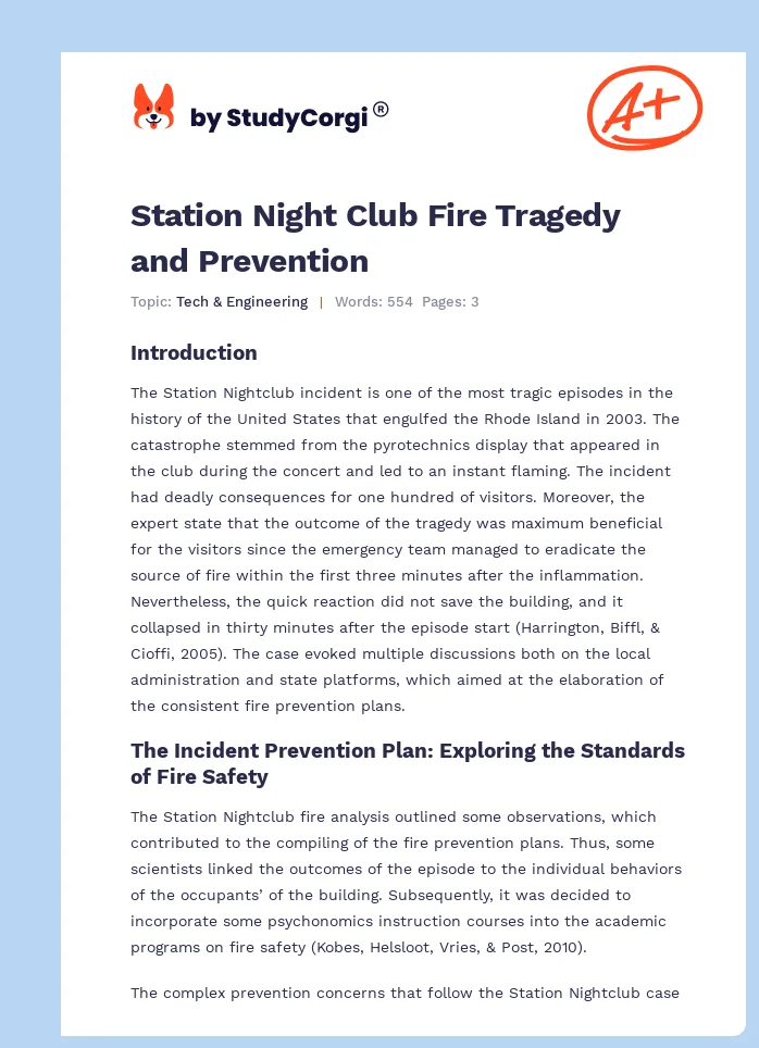 Station Night Club Fire Tragedy and Prevention. Page 1