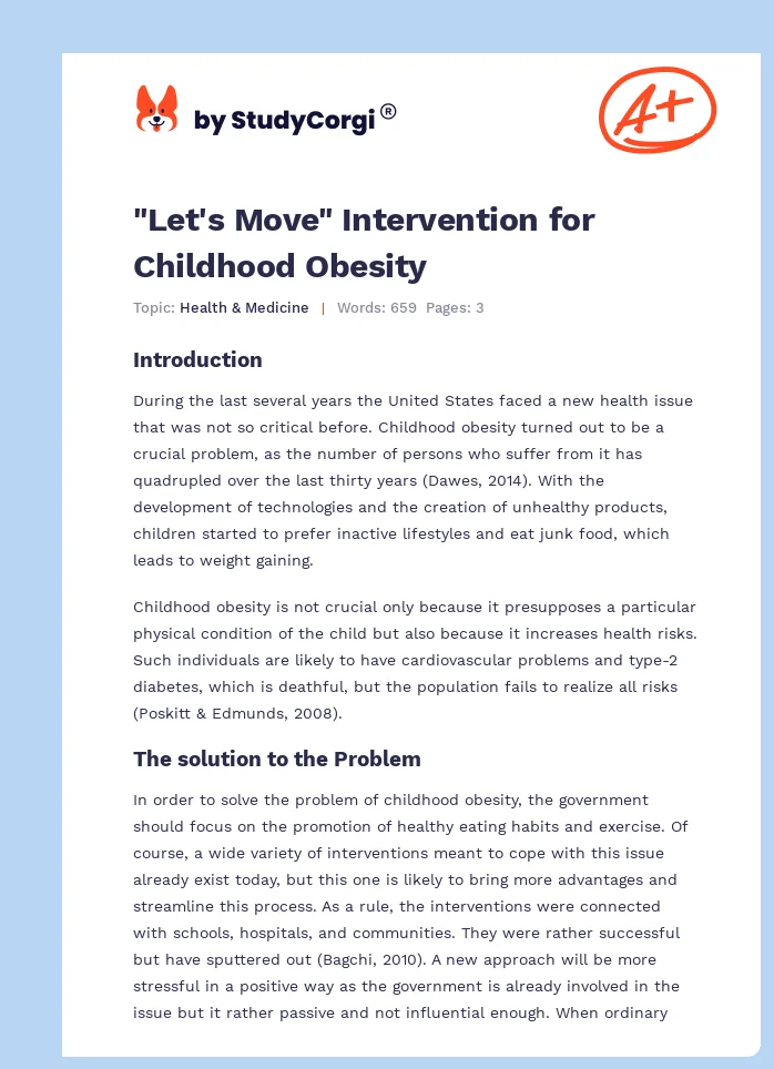"Let's Move" Intervention for Childhood Obesity. Page 1