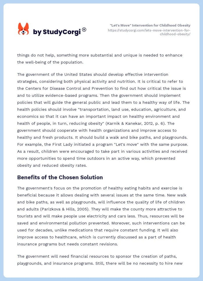 "Let's Move" Intervention for Childhood Obesity. Page 2
