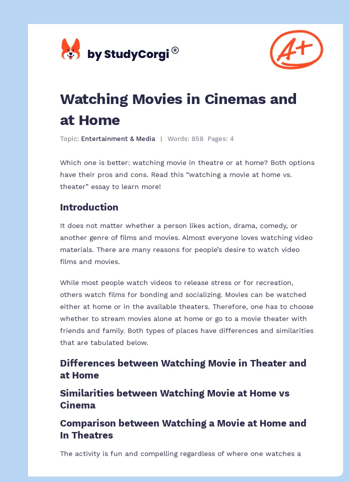 Watching Movies in Cinemas and at Home. Page 1