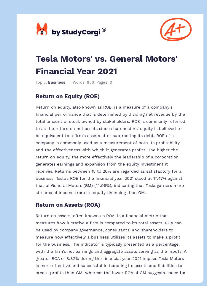 Tesla Motors' vs. General Motors' Financial Year 2021. Page 1