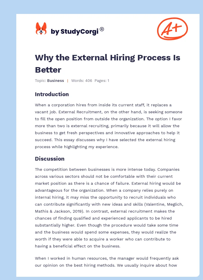 Why the External Hiring Process Is Better. Page 1