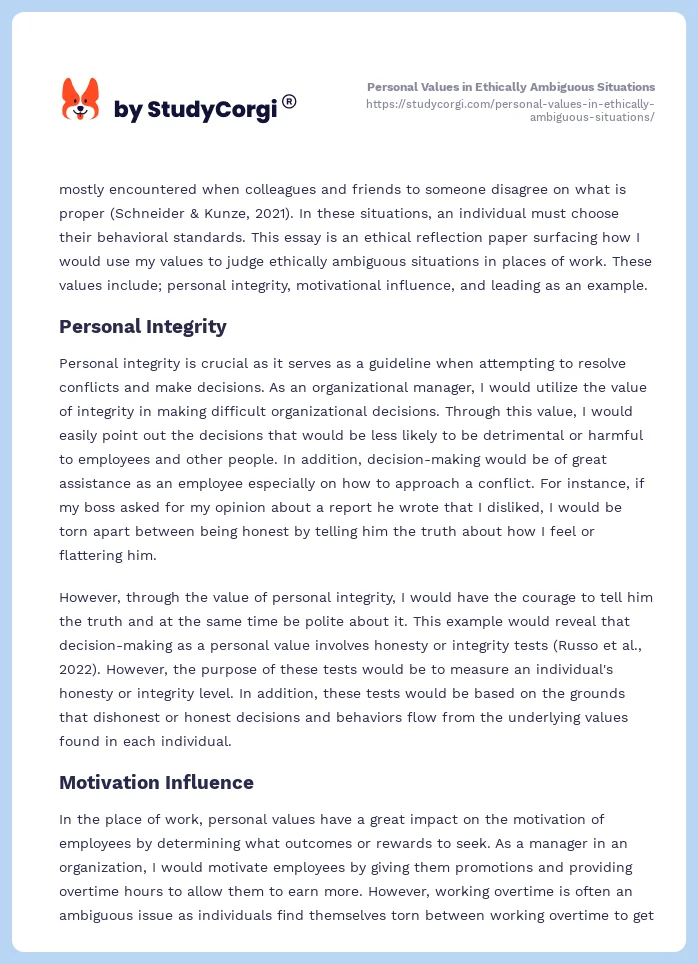 Personal Values in Ethically Ambiguous Situations. Page 2
