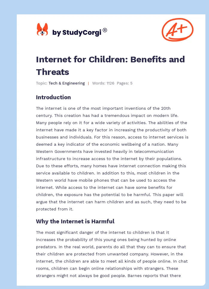 Internet for Children: Benefits and Threats. Page 1