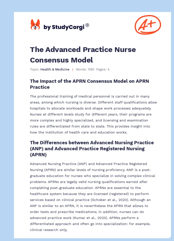 The Advanced Practice Nurse Consensus Model. Page 1