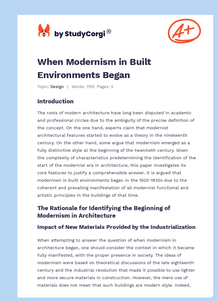 When Modernism in Built Environments Began. Page 1