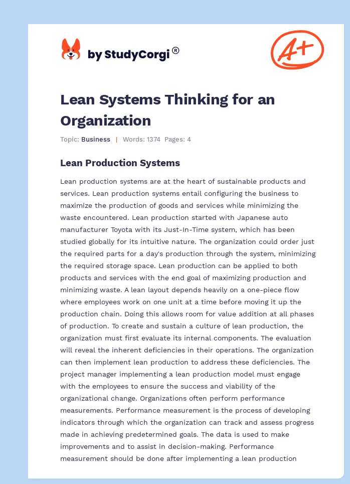 Lean Systems Thinking for an Organization. Page 1