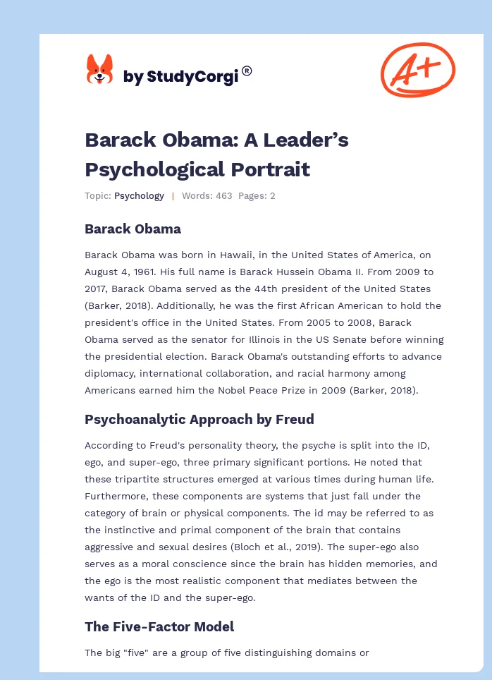 Barack Obama: A Leader’s Psychological Portrait. Page 1