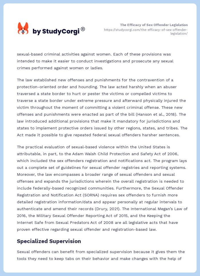 The Efficacy of Sex Offender Legislation. Page 2