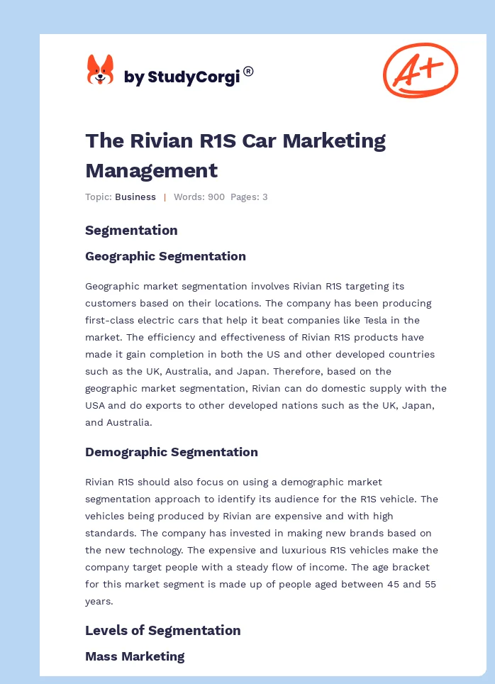 The Rivian R1S Car Marketing Management. Page 1