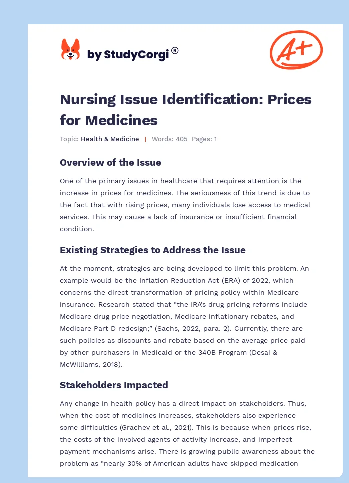 Nursing Issue Identification: Prices for Medicines. Page 1