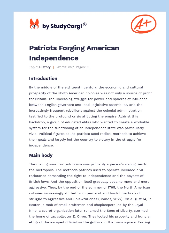 Patriots Forging American Independence. Page 1