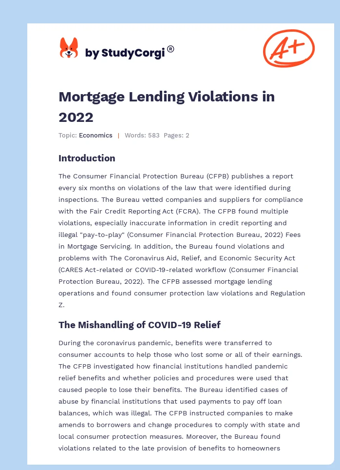 Mortgage Lending Violations in 2022. Page 1