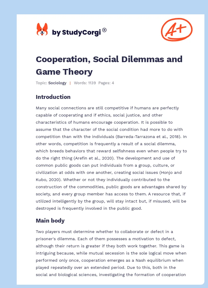 Cooperation, Social Dilemmas and Game Theory. Page 1