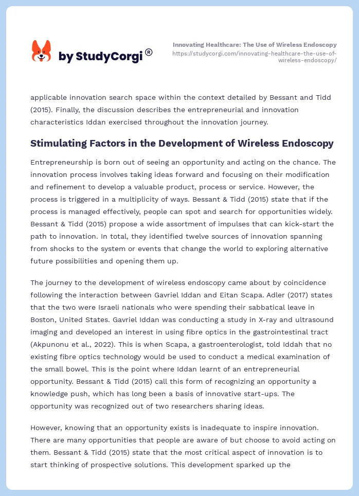 Innovating Healthcare: The Use of Wireless Endoscopy. Page 2