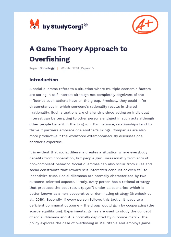 A Game Theory Approach to Overfishing. Page 1