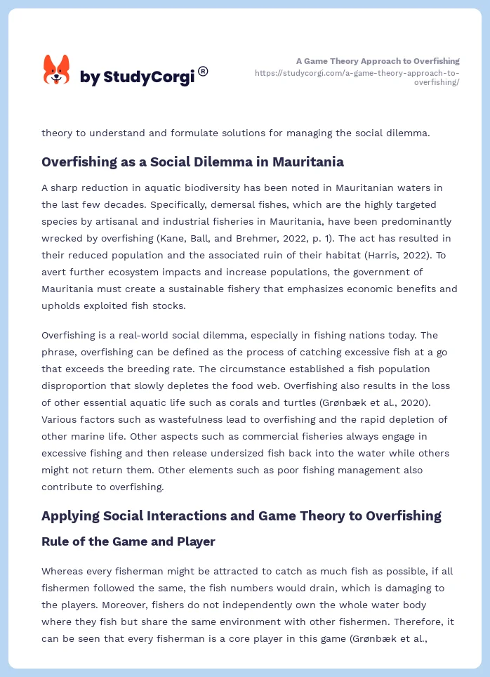A Game Theory Approach to Overfishing. Page 2