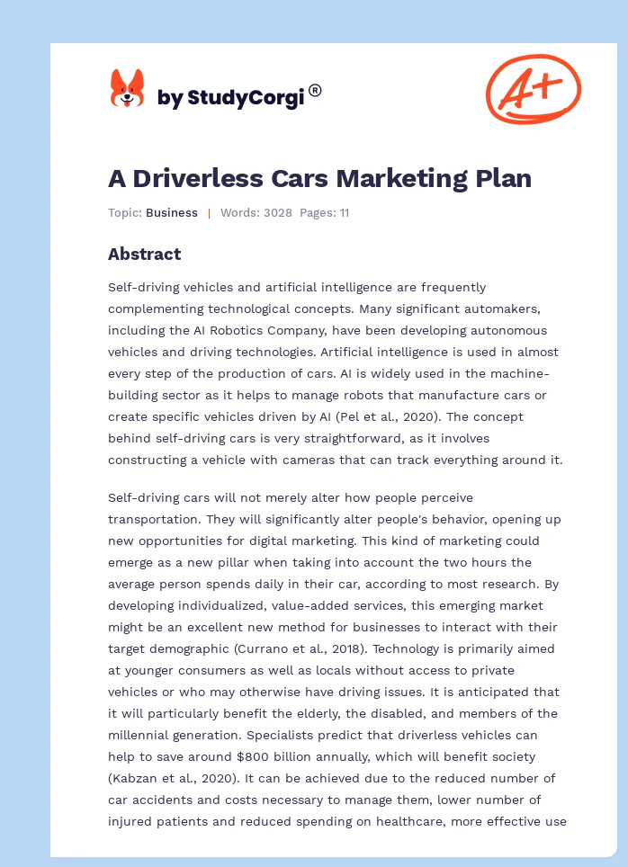 A Driverless Cars Marketing Plan. Page 1